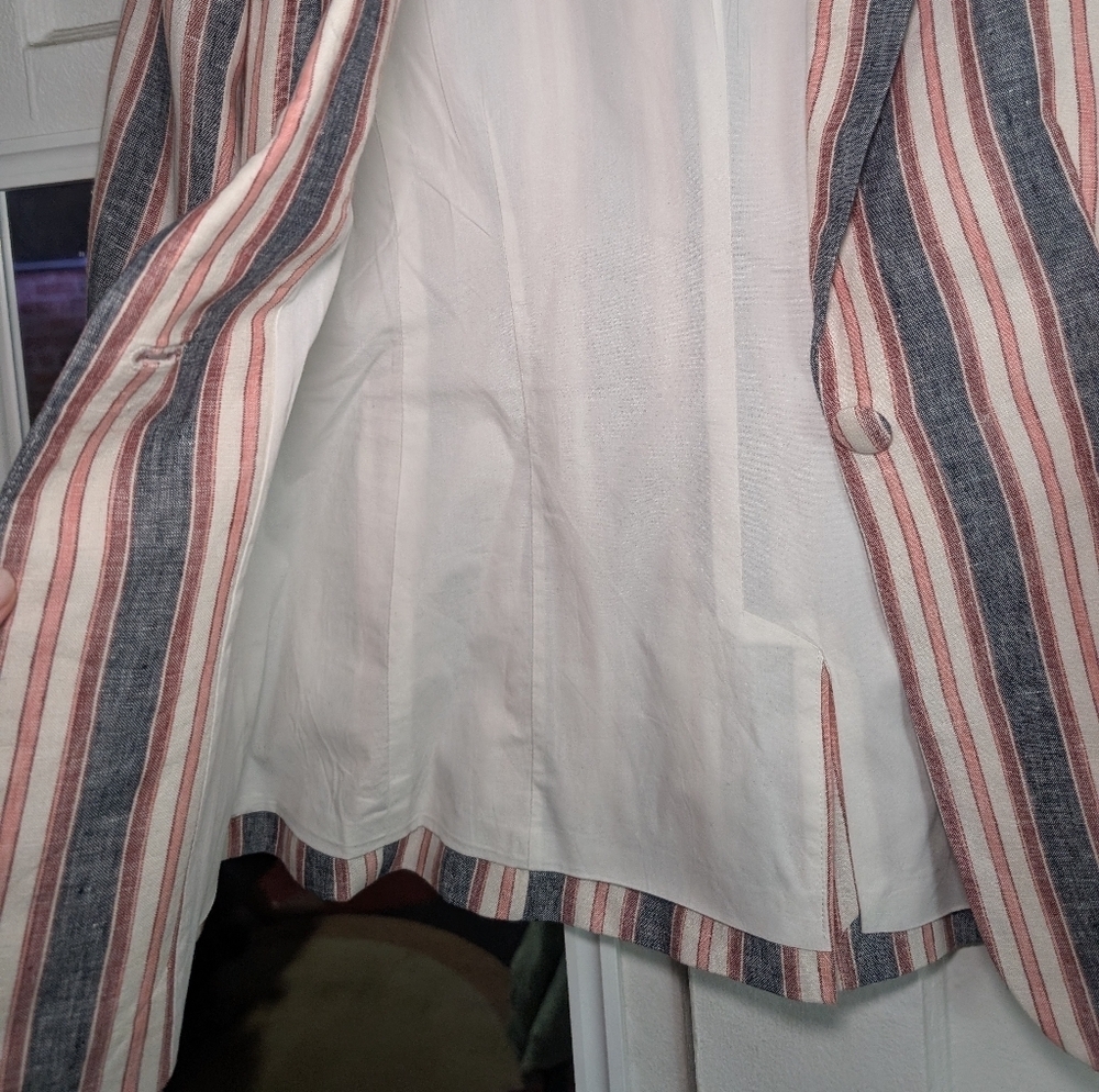 Frame Linen Denim Red and Blue Striped Blazer - Picture 6 of 10